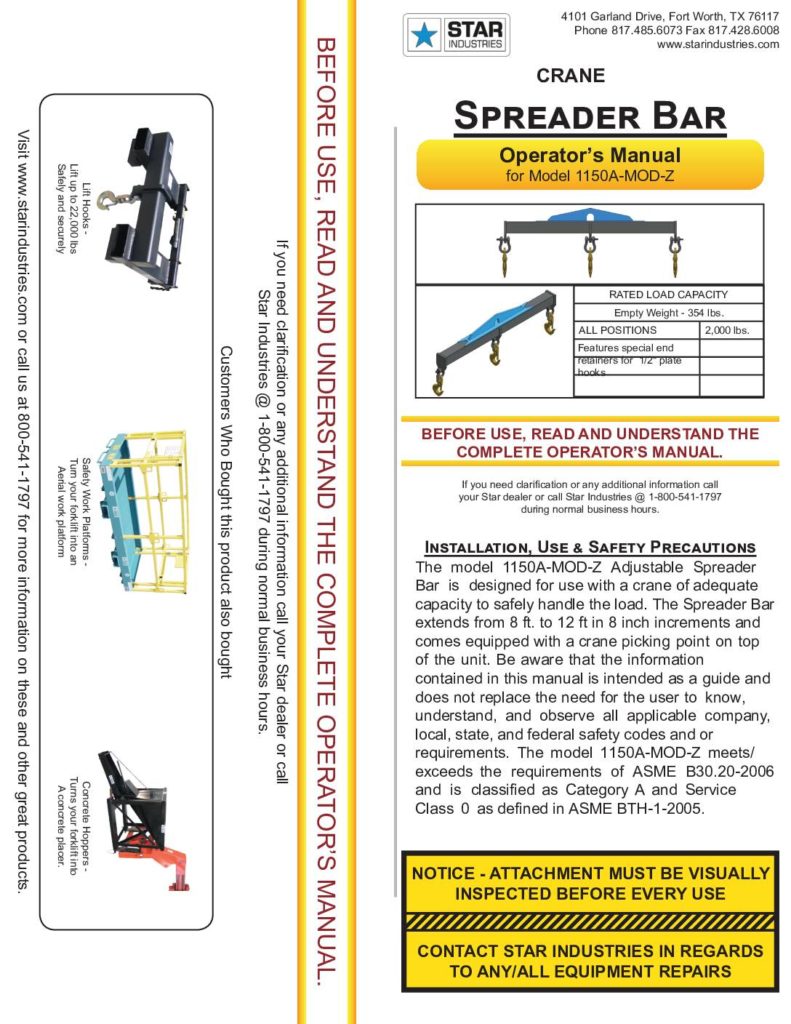 Crane Spreader Bar 1150C MOD-Z - Manual